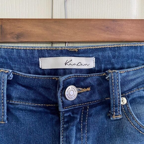 Kancan Women's Distressed Raw Released Hem Skinny High Rise Blue Jeans Size 29 - Picture 2 of 10